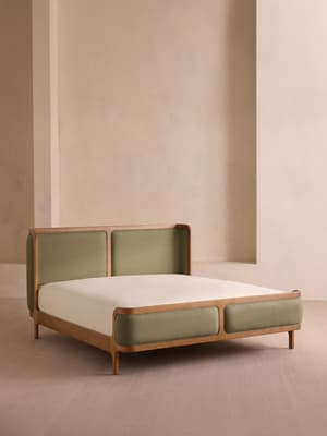 Belsa Bed - Light Oak - King - Linen - Sage - Listing Image