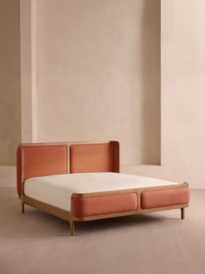Belsa Bed - Light Oak - Queen - Linen - Antique Rose - US - Listing Image