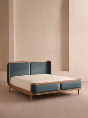 Belsa Bed - Light Oak - Super king - Linen - Prussian Blue - Listing Image