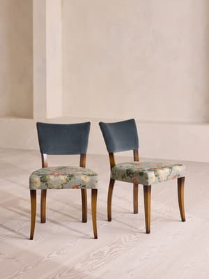Pair of Molina Dining Chairs - Skylar Print - Velvet Grey Blue - UK - Listing Image