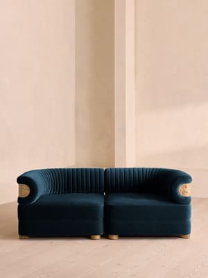 Caleb Sectional Three Seater Sofa - Velvet - Royal Blue - Blonde Burl - US - Hover Image