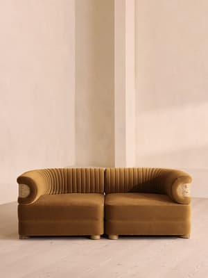 Caleb Sectional Three Seater Sofa - Velvet - Mustard - Blonde Burl - US - Hover Image