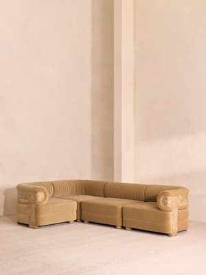 Caleb Sectional Sofa - L-Shape Sofa - Velvet - Camel - Blonde Burl - US - Listing Image