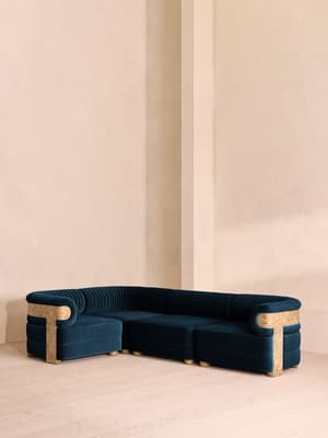 Caleb Sectional Sofa - L-Shape Sofa - Velvet - Royal Blue - Blonde Burl - US - Listing Image