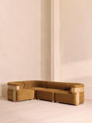 Caleb Sectional Sofa - L-Shape Sofa - Velvet - Mustard - Blonde Burl - US - Listing Image