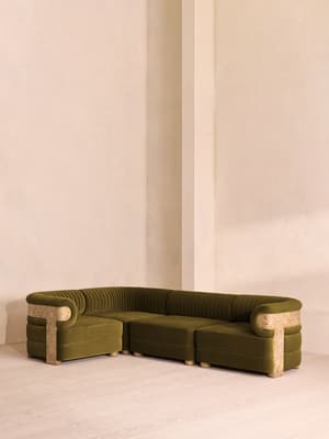 Caleb Sectional Sofa - L-Shape Sofa - Velvet - Olive - Blonde Burl - US - Listing Image