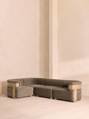 Caleb Sectional Sofa - L-Shape Sofa - Velvet - Taupe - Blonde Burl - US - Listing Image