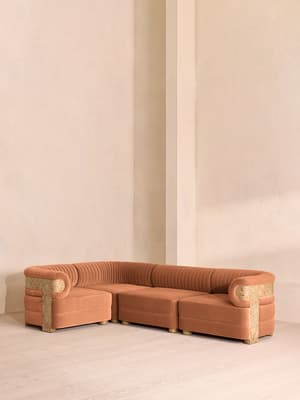 Caleb Sectional Sofa - L-Shape Sofa - Velvet - Antique Rose - Blonde Burl - US - Listing Image