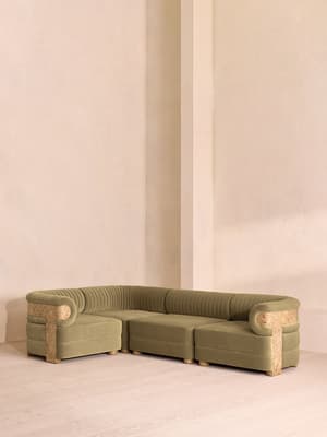 Caleb Sectional Sofa - Blonde Burl - L Shape Sofa - Blonde Burl - Velvet - Lichen - US - Listing Image