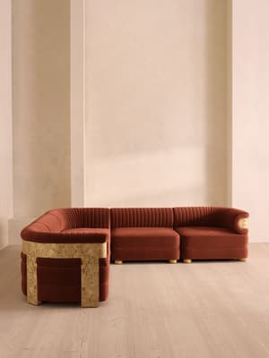 Caleb Sectional Sofa - Corner Sofa - Velvet - Rust - Blonde Burl - US - Hover Image