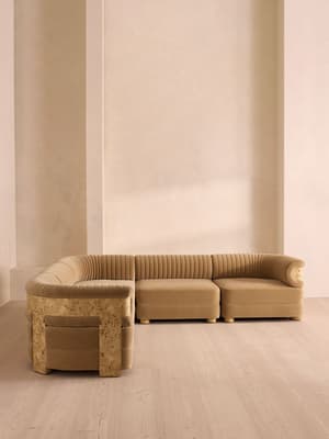 Caleb Sectional Sofa - Corner Sofa - Velvet - Camel - Blonde Burl - US - Hover Image
