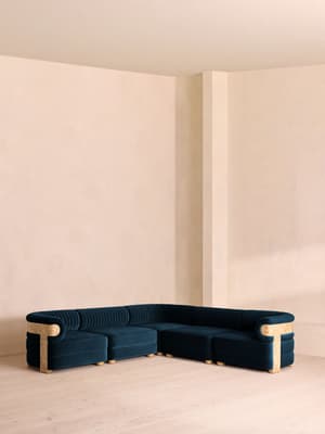 Caleb Sectional Sofa - Corner Sofa - Velvet - Royal Blue - Blonde Burl - US - Listing Image