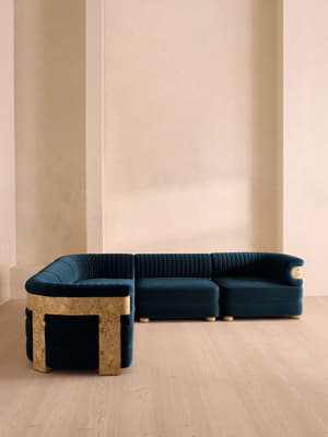Caleb Sectional Sofa - Corner Sofa - Velvet - Royal Blue - Blonde Burl - US - Hover Image