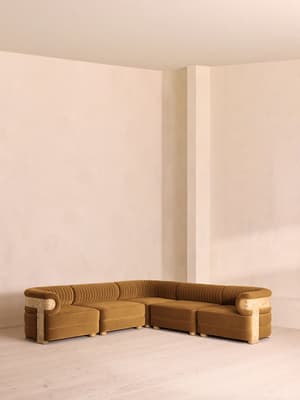 Caleb Sectional Sofa - Corner Sofa - Velvet - Mustard - Blonde Burl - US - Listing Image