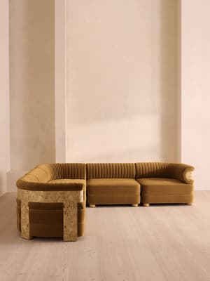 Caleb Sectional Sofa - Corner Sofa - Velvet - Mustard - Blonde Burl - US - Hover Image