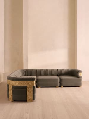 Caleb Sectional Sofa - Corner Sofa - Velvet - Taupe - Blonde Burl - US - Hover Image