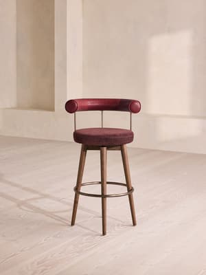 Calvert Barstool - Sangria Leather & Bordeaux Linen Chenille - UK - Hover Image