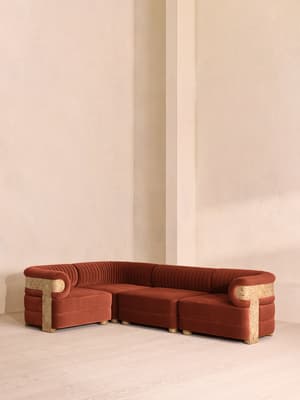 Caleb Modular L-Shape Sofa - Velvet - Rust - Light Burl - UK - Listing Image