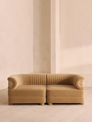 Caleb Modular Three Seater Sofa - Velvet - Camel - Light Burl - UK - Hover Image
