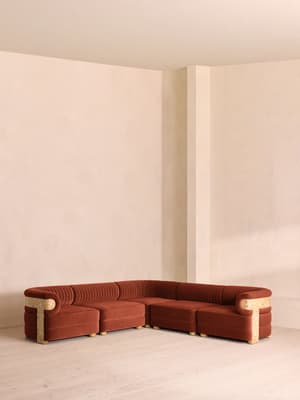 Caleb Modular Corner Sofa - Velvet - Rust - Light Burl - UK - Listing Image