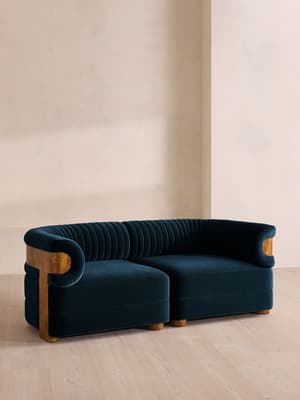Caleb Sectional Three Seater Sofa - Velvet - Royal Blue - Dark Burl - US - Hover Image
