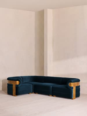 Caleb Sectional Sofa - L-Shape Sofa - Velvet - Royal Blue - Dark Burl - US - Listing Image