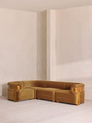 Caleb Sectional Sofa - L-Shape Sofa - Velvet - Mustard - Dark Burl - US - Listing Image