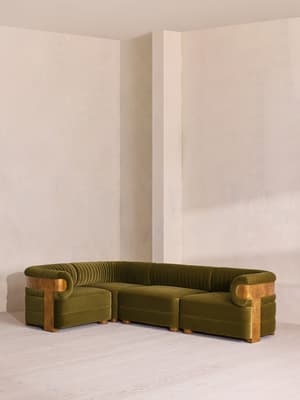 Caleb Sectional Sofa - L-Shape Sofa - Velvet - Olive - Dark Burl - US - Listing Image