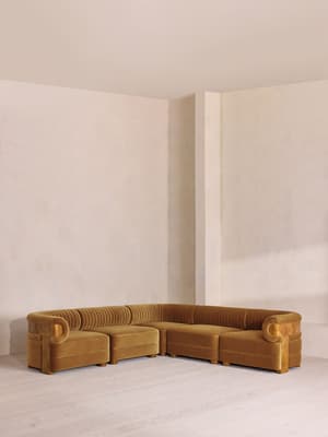 Caleb Sectional Sofa - Corner Sofa - Velvet - Mustard - Dark Burl - US - Listing Image