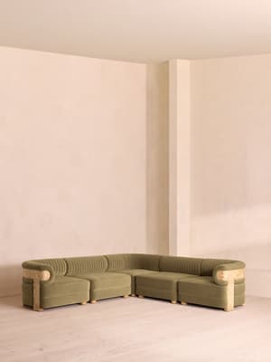 Caleb Sectional Sofa - Corner Sofa - Velvet - Lichen - Blonde Burl - US - Hover Image