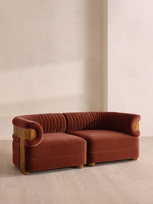 Caleb Modular Three Seater Sofa - Velvet - Rust - Dark Burl - UK - Hover Image