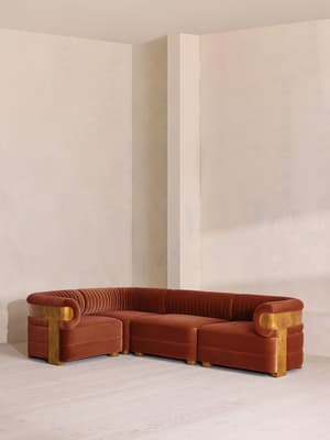 Caleb Modular L-Shape Sofa - Velvet - Rust - Dark Burl - UK - Listing Image