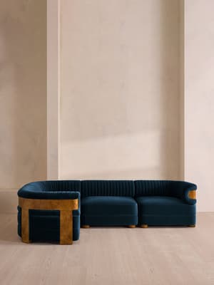 Caleb Modular L-Shape Sofa - Velvet - Royal Blue - Dark Burl - UK - Hover Image