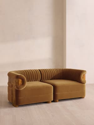 Caleb Modular Three Seater Sofa - Velvet - Mustard - Dark Burl - UK - Hover Image