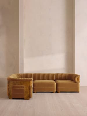Caleb Modular L-Shape Sofa - Velvet - Mustard - Dark Burl - UK - Hover Image
