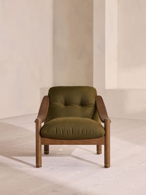 Karine Armchair - Dark Stain - Linen - Olive - UK - Hover Image