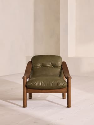 Karine Armchair - Dark Stain - Leather - Moss - UK - Hover Image