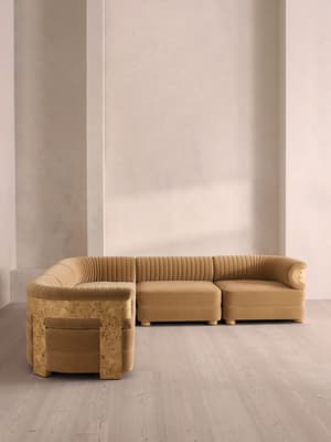 Caleb Modular Corner Sofa - Velvet - Camel - Blonde Burl - UK - Hover Image