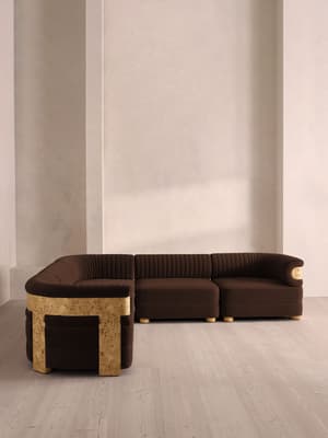 Caleb Modular Corner Sofa - Velvet - Chocolate - Blonde Burl - UK - Hover Image