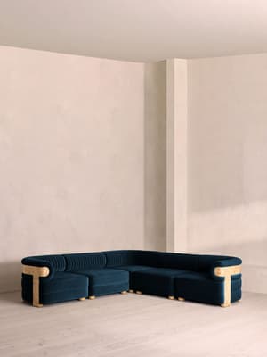 Caleb Modular Corner Sofa - Velvet - Royal Blue - Blonde Burl - UK - Listing Image