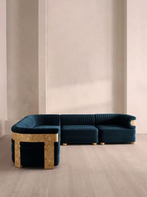 Caleb Modular Corner Sofa - Velvet - Royal Blue - Blonde Burl - UK - Hover Image