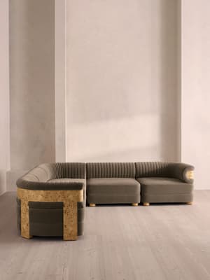Caleb Modular Corner Sofa - Velvet - Taupe - Blonde Burl - UK - Hover Image