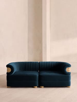 Caleb Modular Three Seater Sofa - Velvet - Royal Blue - Blonde Burl - UK - Listing Image