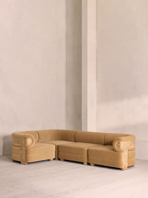 Caleb Modular L-Shape Sofa - Velvet - Camel - Blonde Burl - UK - Listing Image