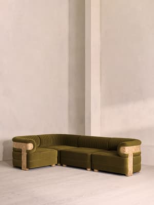 Caleb Modular L-Shape Sofa - Velvet - Olive - Blonde Burl - UK - Listing Image