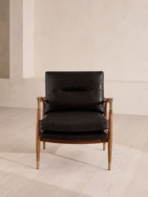 Theodore Oak Armchair - Leather Virtue Black - Hover Image