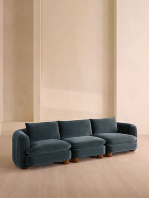 Vivienne Sectional Sofa - Four Seater - Velvet Grey Blue - US - Hover Image