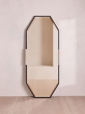 Welton Floor Mirror - Blackened Brass & Travertine - Hover Image