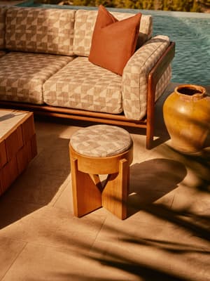 Tyros Outdoor Footstool - Geometric - Natural - UK - Listing Image