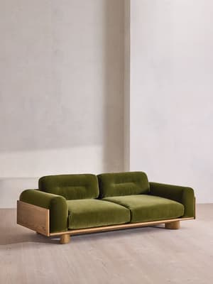 Hoxton Three Seater Sofa - Velvet - Olive - UK - Hover Image